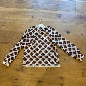 Sezane Brown and Cream Geometric Blouse